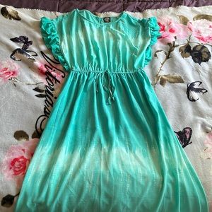 Call Style Small Teal Flutter Sleeve Dress in Green